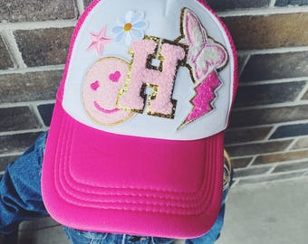 Gorra de camionero con parche de chenilla personalizada para niñas / Idea de regalo / Personalizada / Talla para niños pequeños / Niños /