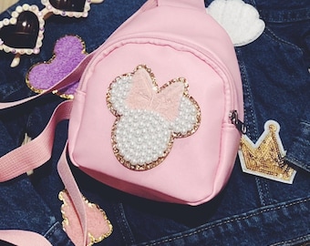 Riñonera personalizada con parches para niños pequeños y niños / Viaje a Disney / Idea de regalo personalizada / Minnie Mouse /