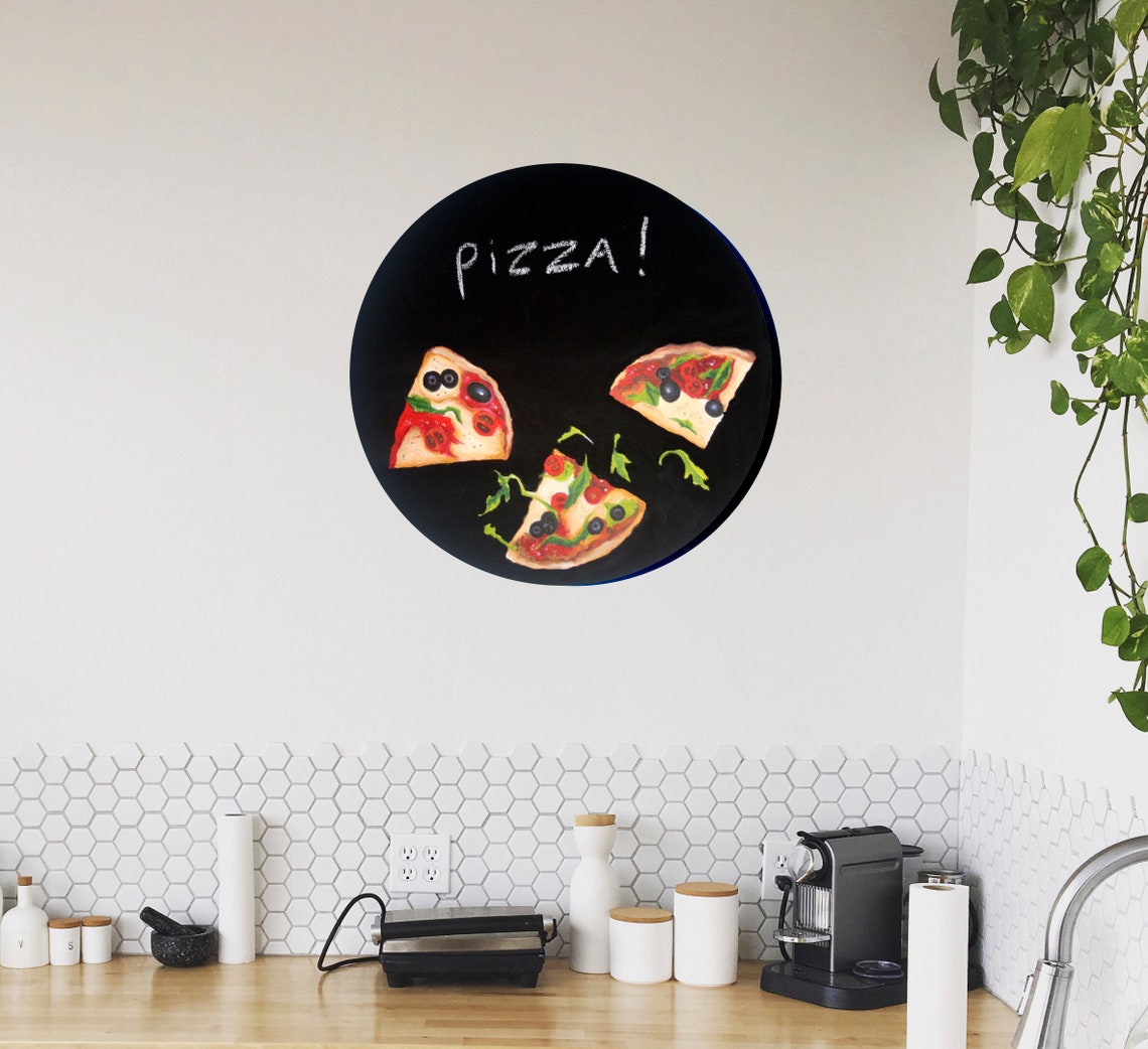 Round Chalkboard Painting Pizza Kitchen Art Etsy