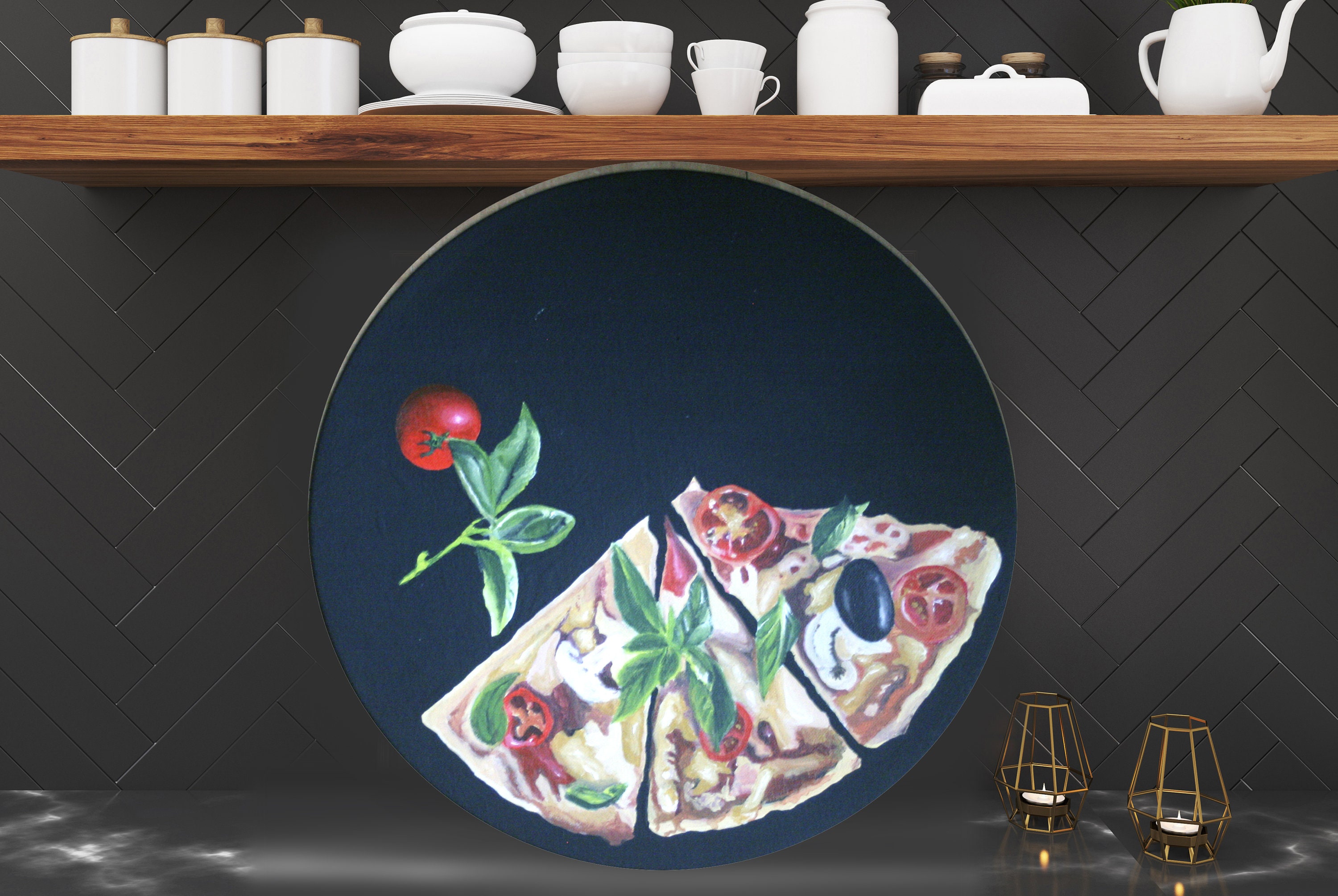 Round chalkboard painting Pizza Pizza art Etsy