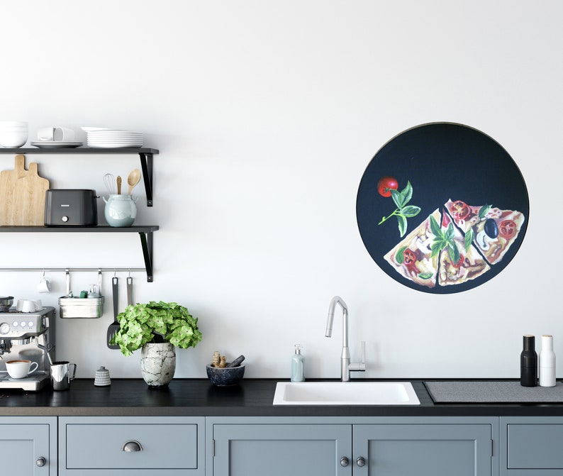 Round Chalkboard Painting Pizza Pizza Art Etsy