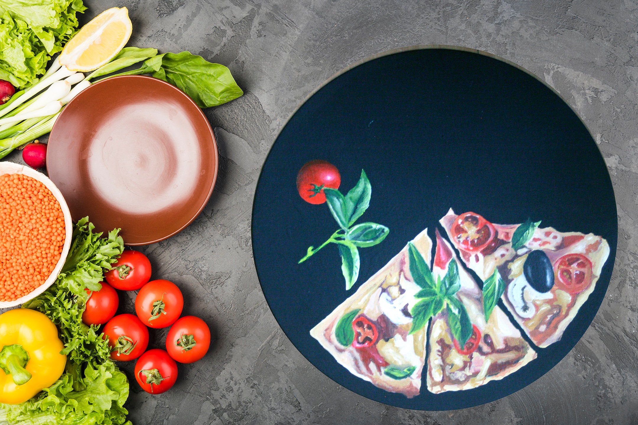 Round chalkboard painting Pizza Pizza art Etsy