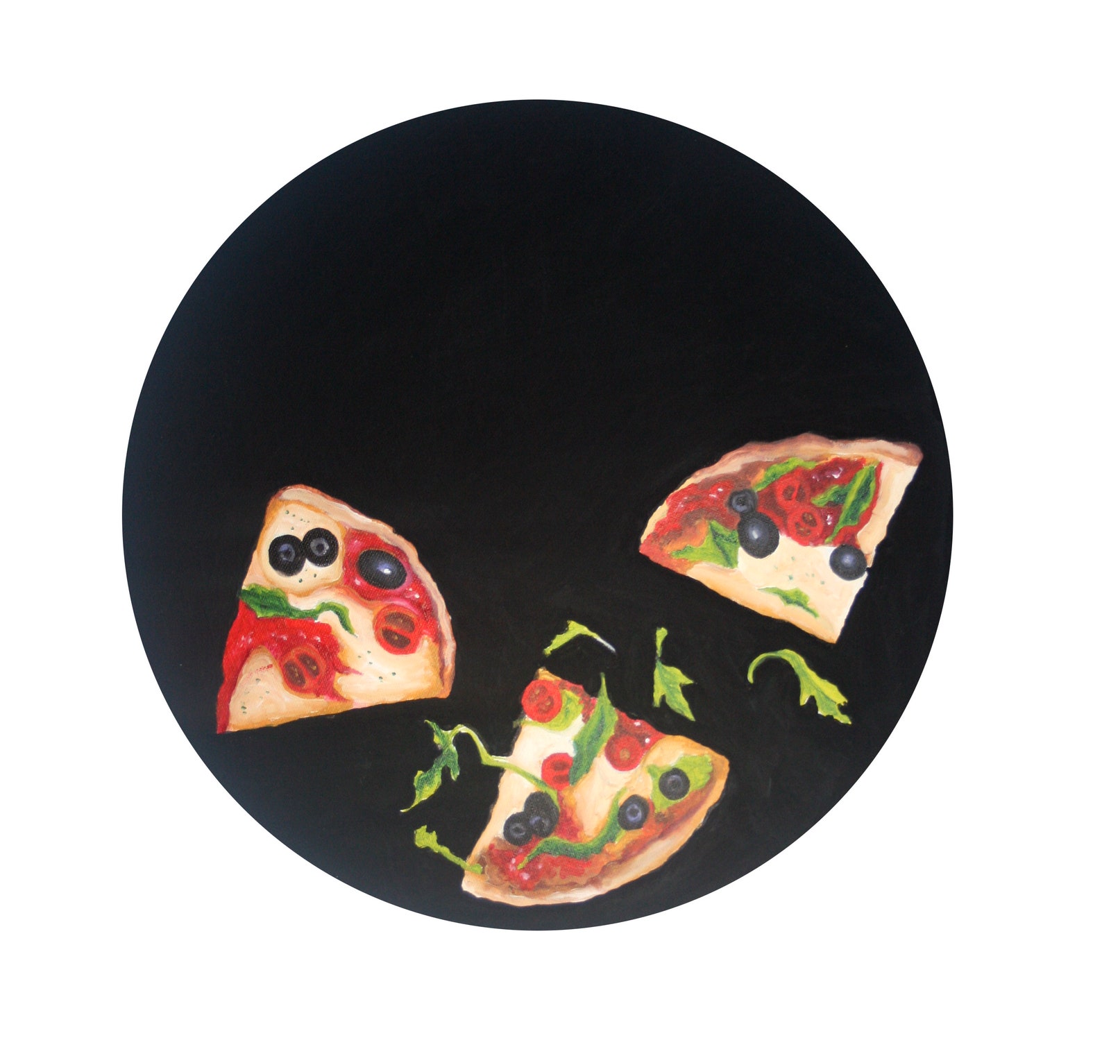 Round Chalkboard Painting Pizza Kitchen Art Etsy