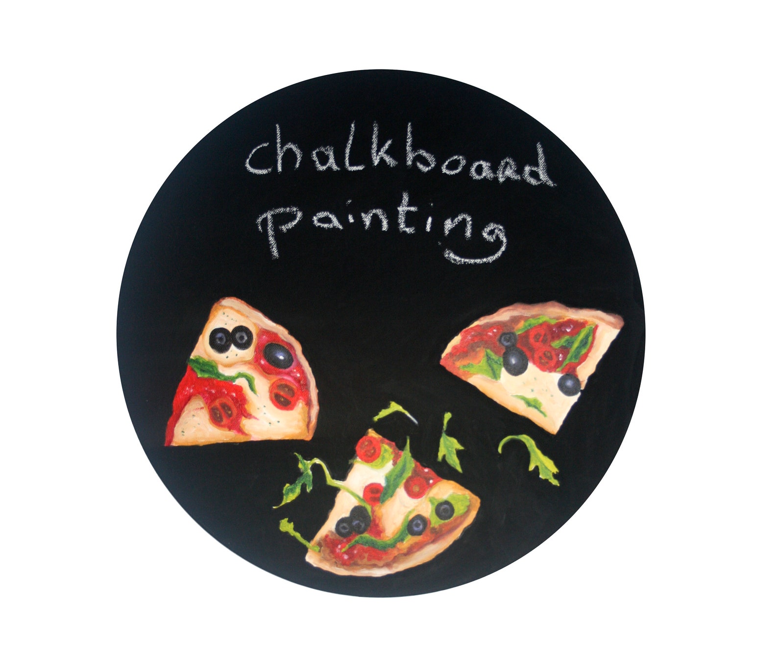 Round Chalkboard Painting Pizza Kitchen Art Etsy