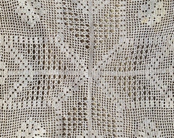 Vintage Ivory Gold Star Crochet Lace Large Doily Doilie Handmade Table Topper
