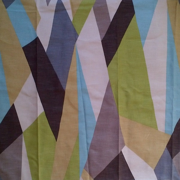 P. Kaufmann Abstract Fabric Material Remnant - Grey Lime Green Blue Brown White - 54 X 66