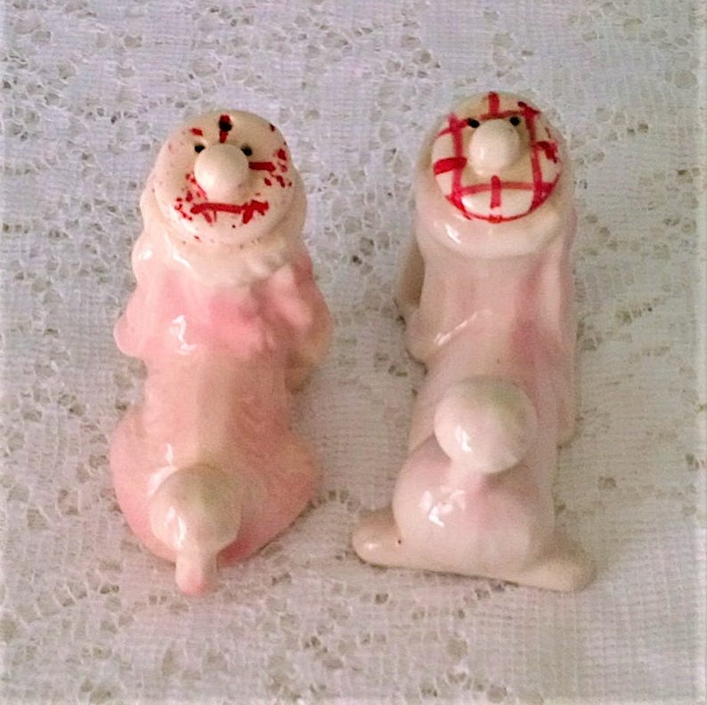 Pair of Vintage Light Pink Poodle with Red /& White Tartan Hat Salt and Pepper Shakers Set of 2