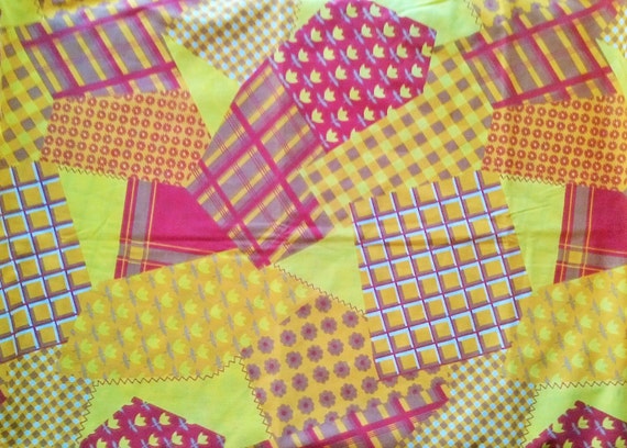 Vintage Red Yellow Orange Brown Patchwork Gingham Floral Print Etsy