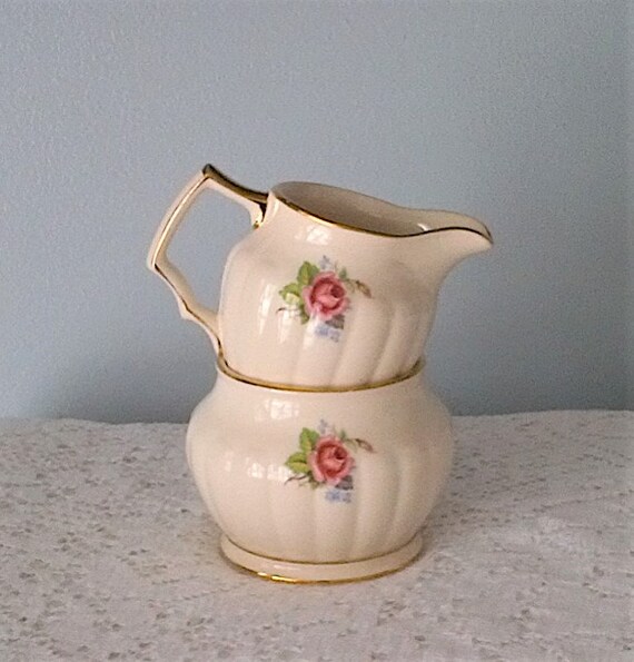 Serving Odds & Ends Sadler Ivory Pink Red Rose Floral Cream and Sugar