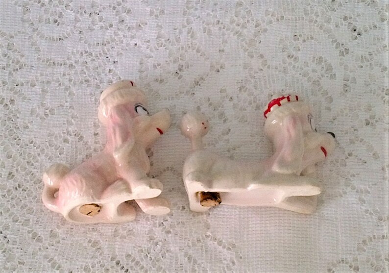 Pair of Vintage Light Pink Poodle with Red /& White Tartan Hat Salt and Pepper Shakers Set of 2