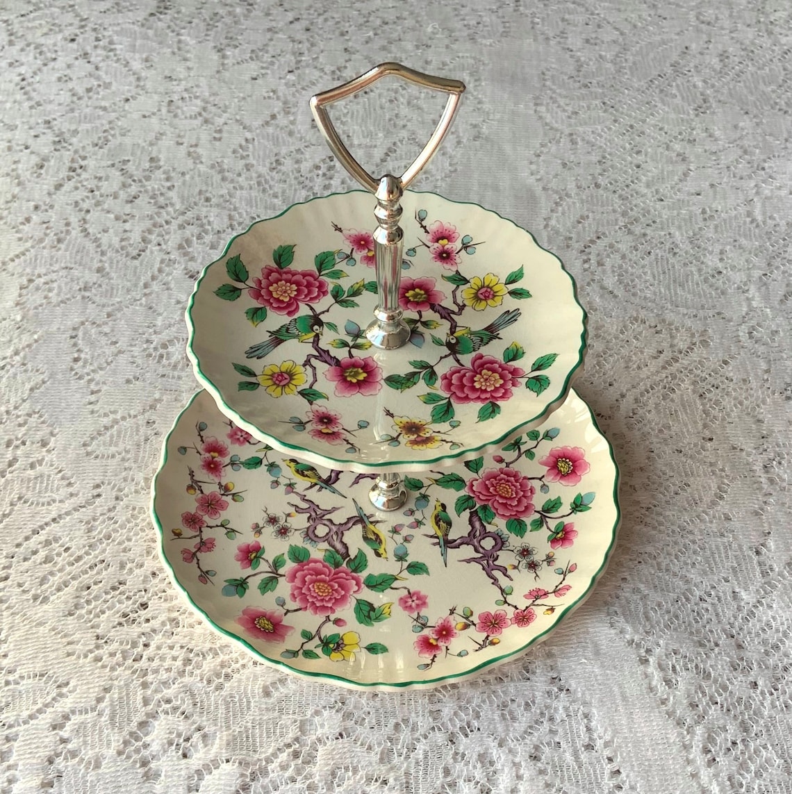 James Kent Ltd. Old Foley Chinese Rose Two Tier Cake Stand Etsy