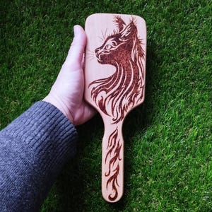 Hölzerne Haarbürste Katze Holz brennende Pyrographie Geschenk