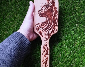 Hölzerne Haarbürste Katze Holz brennende Pyrographie Geschenk