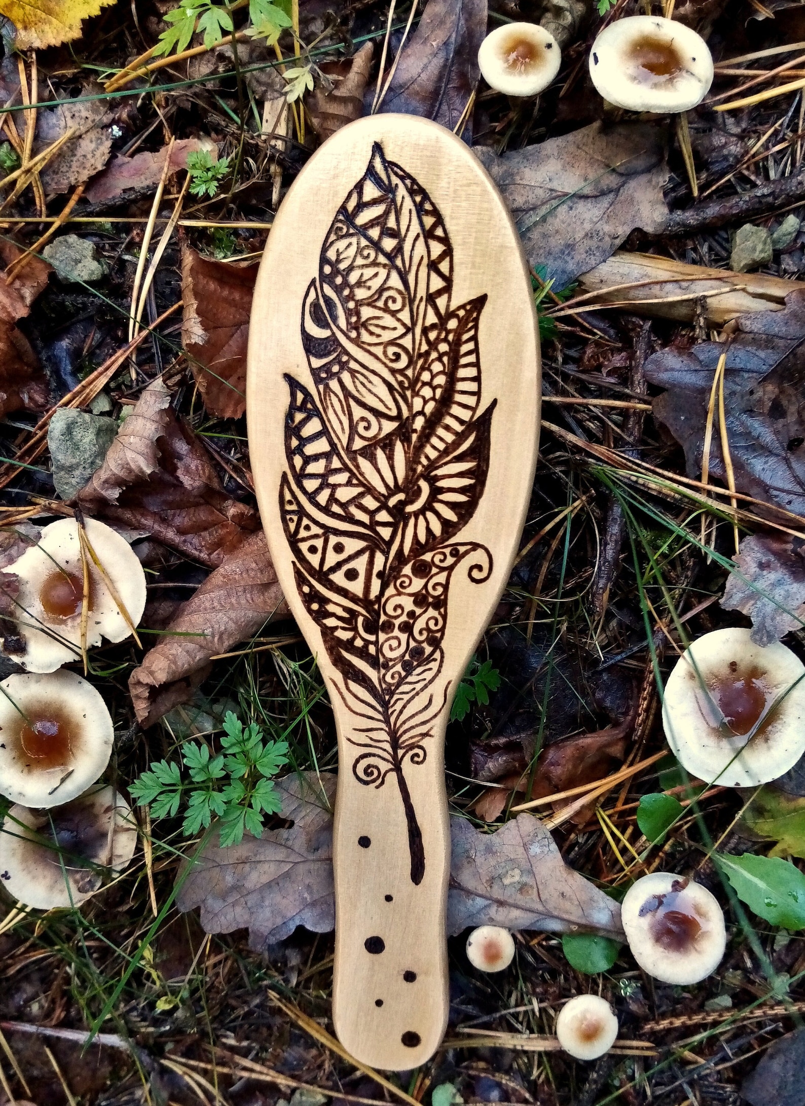 Wood Burning Pyrography Hair Brush / Feather - Etsy