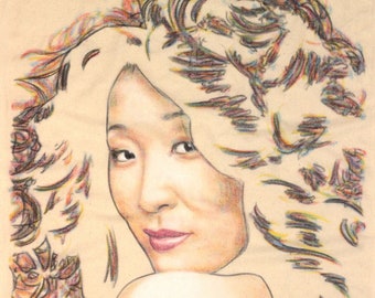 Sandra Oh, charcoal and pastel on canvas