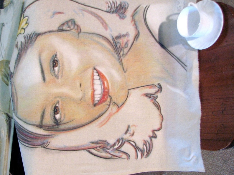 One-off, hand-drawn portrait of Rose McGowan, in charcoal and pastel on calico image 4