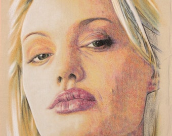 Angelina as a blonde, charcoal and pastel on canvas