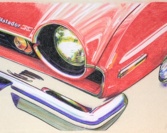 Original, one-off drawing of the front of a 1974 AMC Matador
