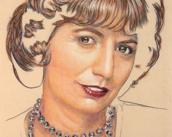 Penny Marshall, hand drawn charcoal and pastel on canvas