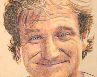 Robin Williams, hand drawn charcoal and pastel on calico