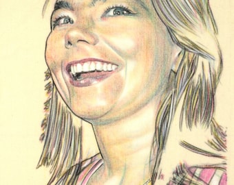 Björk, hand drawn charcoal and pastel on calico