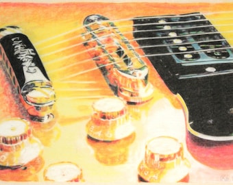 Original close-up drawing of a Yamaha SBG2000, in charcoal and pastel on calico