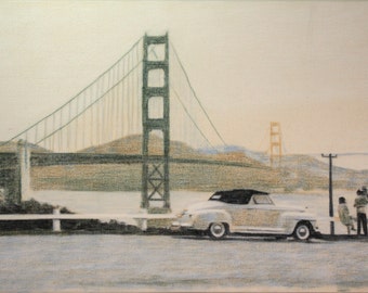 Drawing Of the Golden Gate Bridge from Fort Point, San Francisco.