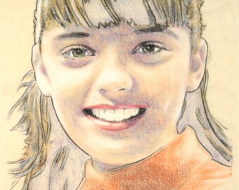 Angela Cartwright, hand drawn charcoal and pastel on calico