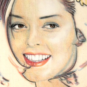 One-off, hand-drawn portrait of Rose McGowan, in charcoal and pastel on calico image 3