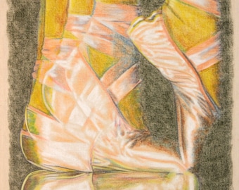 En Pointe, one-off drawing in charcoal and pastel on canvas