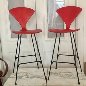 Norman Cherner Bar Stools Pair Plycraft Mid Century Modern Vintage eames knoll