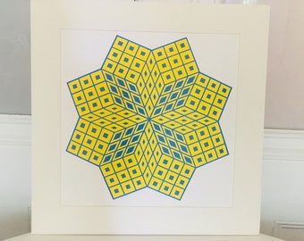 Roy Ahlgren 1970 "Megapolis I" Op Art Signed Print Edition mid century modern