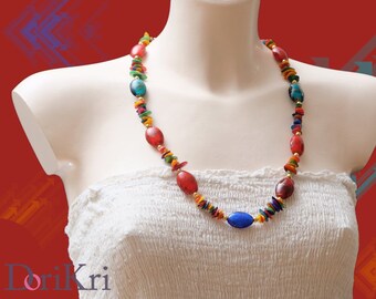 Glass necklace, colorful handmade Italian Murano beaded necklace, OOAK Statement jewelry. Art necklace