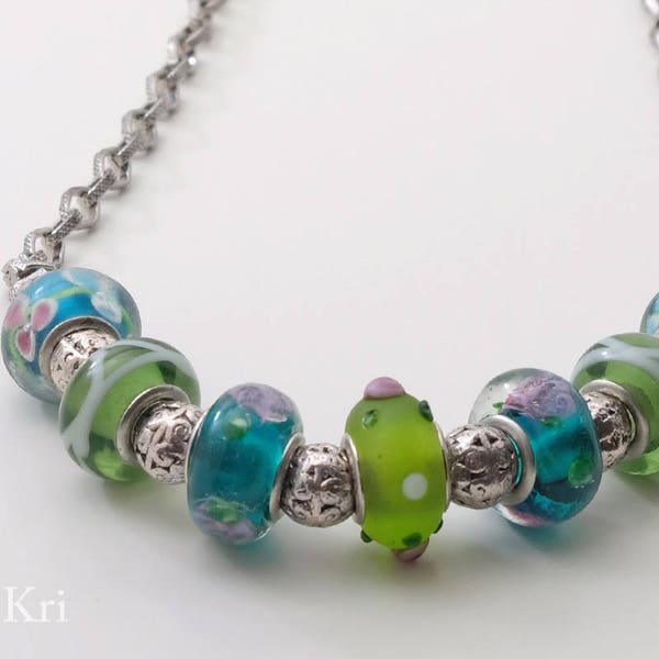 Lampwork necklace made of Italian Murano glass beads from Venice. Handmade in Italy, glass jewelry, Venetian glass necklace ooak