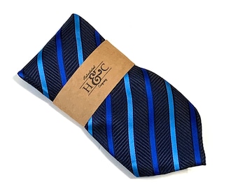 Men's Blue Striped Silk Necktie with Microfiber Tip