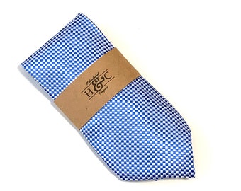 Blue Diamonds Silk Tie | Blue and Silver Silk Diamond Necktie with Microfiber Tip