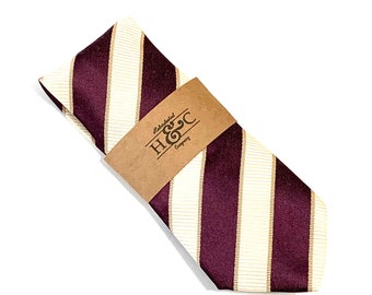 Men's Purple and Cream Striped Necktie with Microfiber Tip