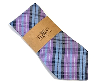 Plaid Silk Neckties with Microfiber Tip | Purple and Blue Silk Plaid Neck Ties