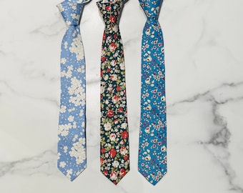 Floral Skinny Cotton Tie | Handmade Floral Necktie, Necktie for Weddings and Special Occasions, Tie for Dad, Gifts for him