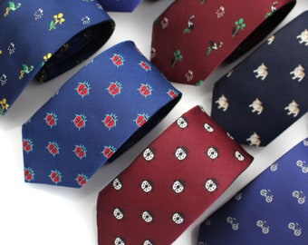 Assorted Novelty Themed Skinny Ties | Polyester Jacquard Neckties with Microfiber Tip