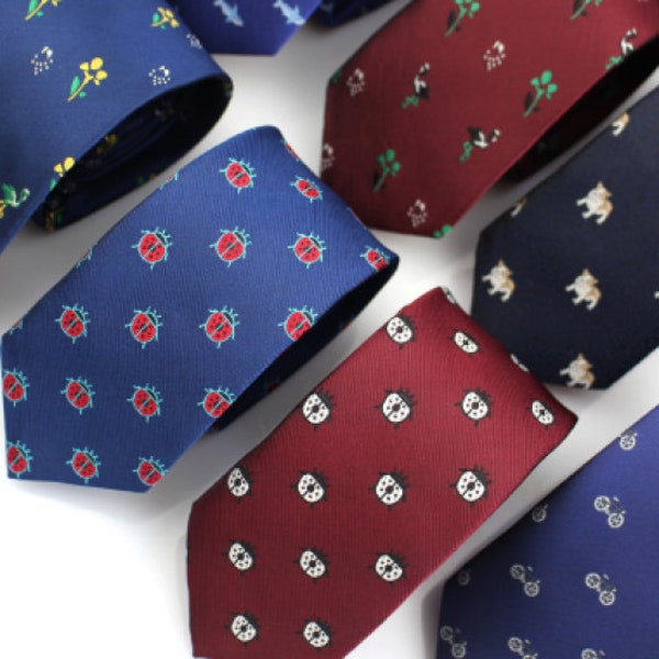 Assorted Novelty Themed Skinny Ties | Polyester Jacquard Neckties with Microfiber Tip