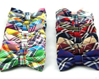 Men’s Plaid Pre-tied Bow Ties, Assorted Colors - Cotton Bow Ties