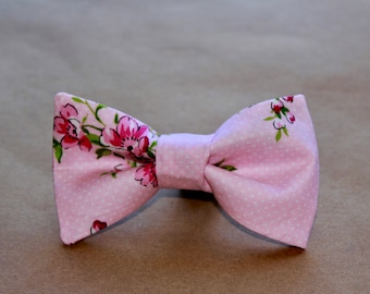 Pink Floral and Polka Dotted Pet Bow Tie