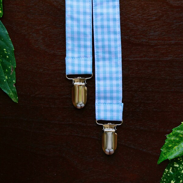 Baby Blue Gingham Dot Suspenders | Fashionable Men's Suspenders