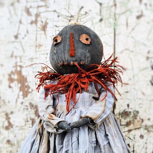Primitive Pumpkin Doll with Vintage Style Black Cat