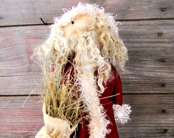 Primitive Standing Santa with Reindeer Feed Bag