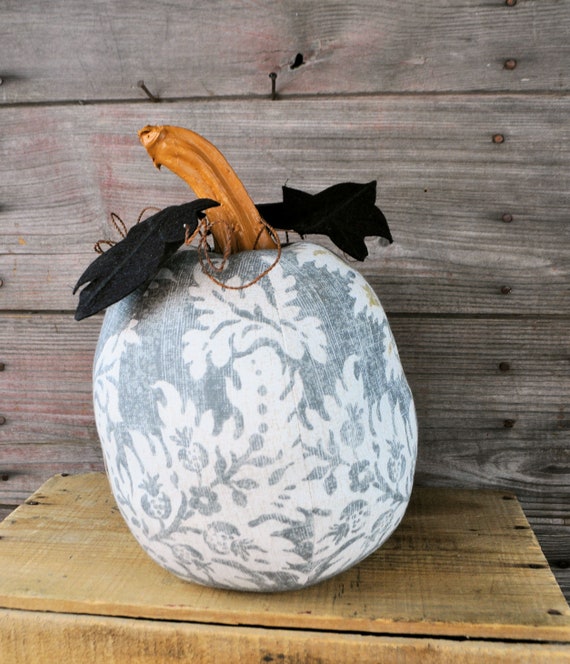 Farmhouse Style One-of-a-kind Gray, Cream & Mustard Pumpkin