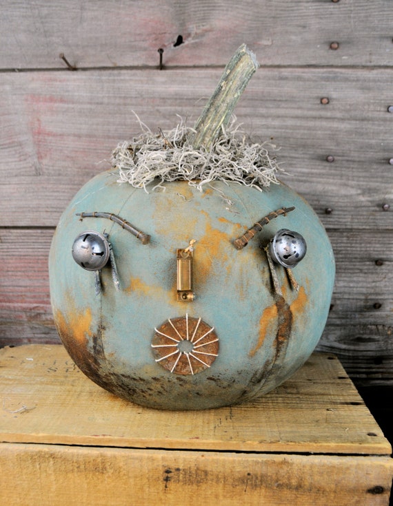 Prim One-of-a-kind Aqua Blue Jack-O-Lantern