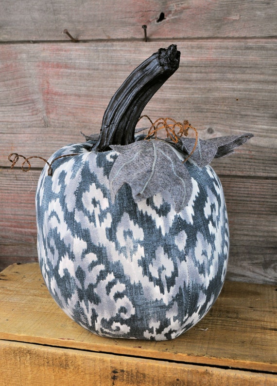 REDUCED! Farmhouse Style One-of-a-kind Gray Blue & Cream Pumpkin