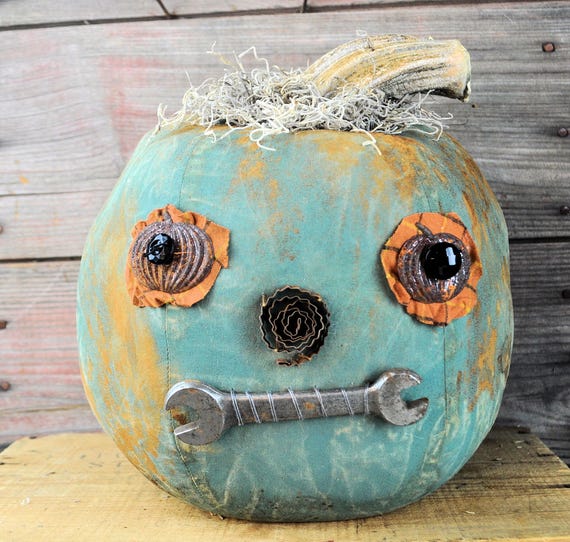 Prim One-of-a-kind Aqua Blue Jack-O-Lantern